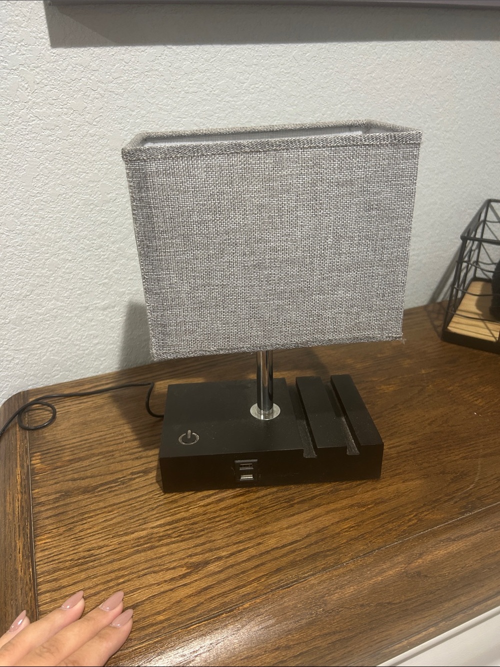 Gray USB Charging Station Lamp with Phone Stand -